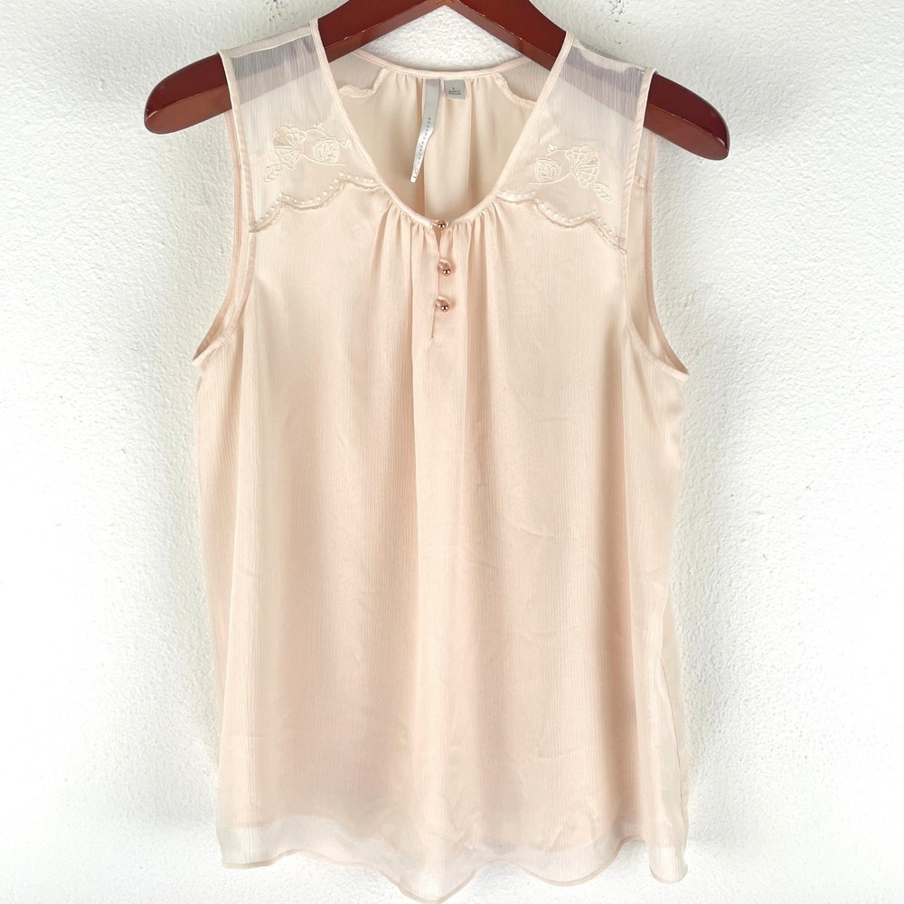 LC Lauren Conrad Peach Sleeveless V-Neck Blouse L Coquette Prairie Tea Party